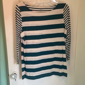LOFT Striped Long Sleeve Top in Teal and White
